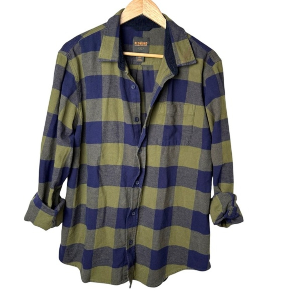 Redmond Plaid Flannel Shirt Men XL Green Navy Grunge Heavy 90s Oversize Workwear